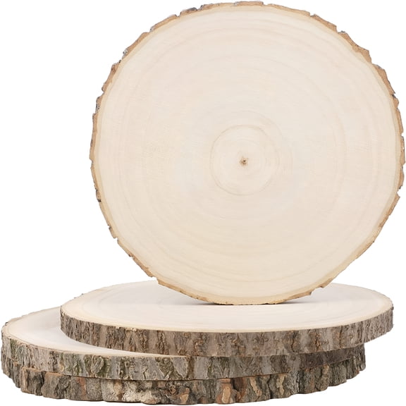 XIBUFE 4 Pcs Large Unfinished Wood Slices, 7-8 Inch Paulownia Wood Centerpieces for Tables, DIY Craft Slabs for Painting, Candle Holders, and Home Decor