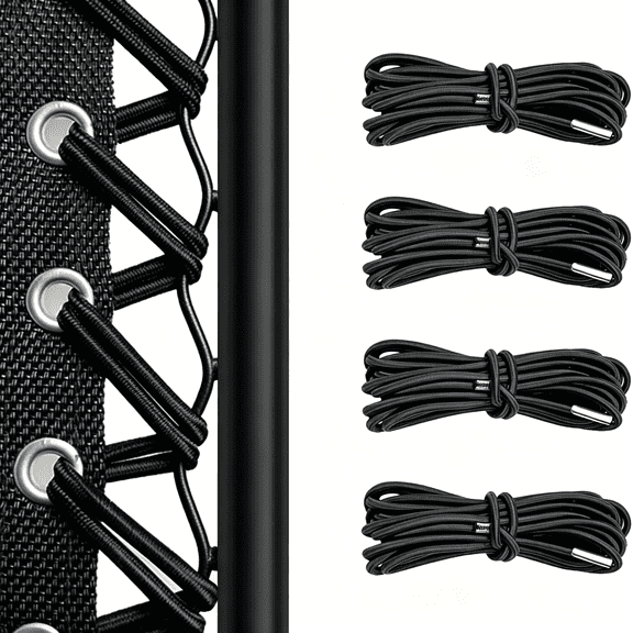 XIBUFE 4 Pcs Replacement Cords for Zero Gravity Chair, Black Elastic Laces with Metal Ends, Universal Recliner Chair Bungee Replacement Kit, Durable Shock Cords for Patio Lounge Chairs