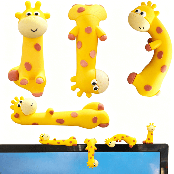 XIBUFE 4 Pcs Resin Giraffe Figurine Computer Monitor Decor,Cute Mini Goose Statues for Car Dashboard,Funny Desk/Tv/Photo Frame Decorations (Yellow Giraffe)