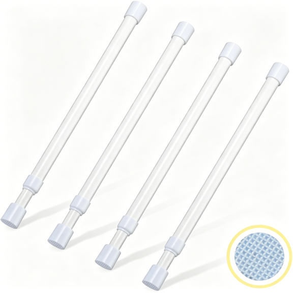 XIBUFE 4 Pcs Small Tension Rod 12-20 Inch Spring Rod,Tension Rod Spring Tension Rods,Small Tension Curtain Rod,Short Thin Tension Rods,Mini Tension Rods for Closet,Cabinets,Cupboard,Drawers,White