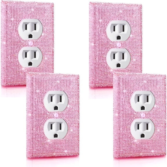 XIBUFE 4 Pcs Wall Plate Outlet Cover,Glitter Light Switch Covers,Pink Shiny Rhinestones Room Decor for Bedroom Accessories Home Decor,Standard Size 4.50"X 2.75"