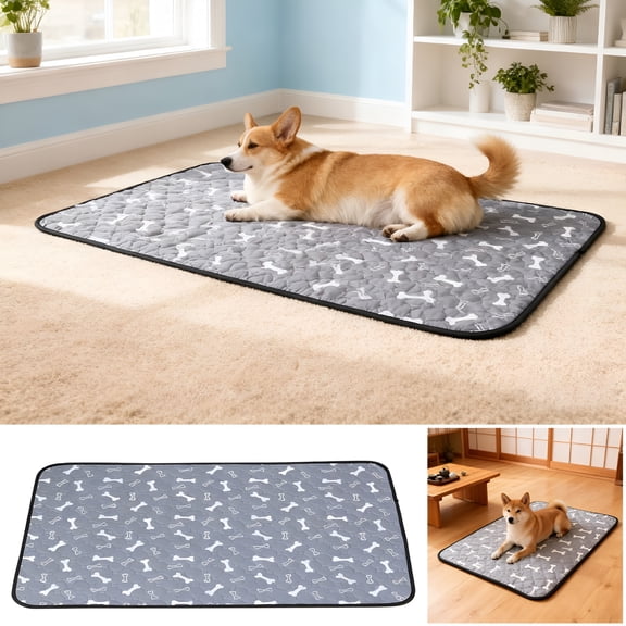 XIBUFE 4 Pcs Washable Pee Pads for Dogs, Puppy Pads Washable with Bone Print, Absorbent Reusable Whelping Pads Non-Slip Dog Mats for Floor Protector, Couch Cover, Crate. (50*70Cm)