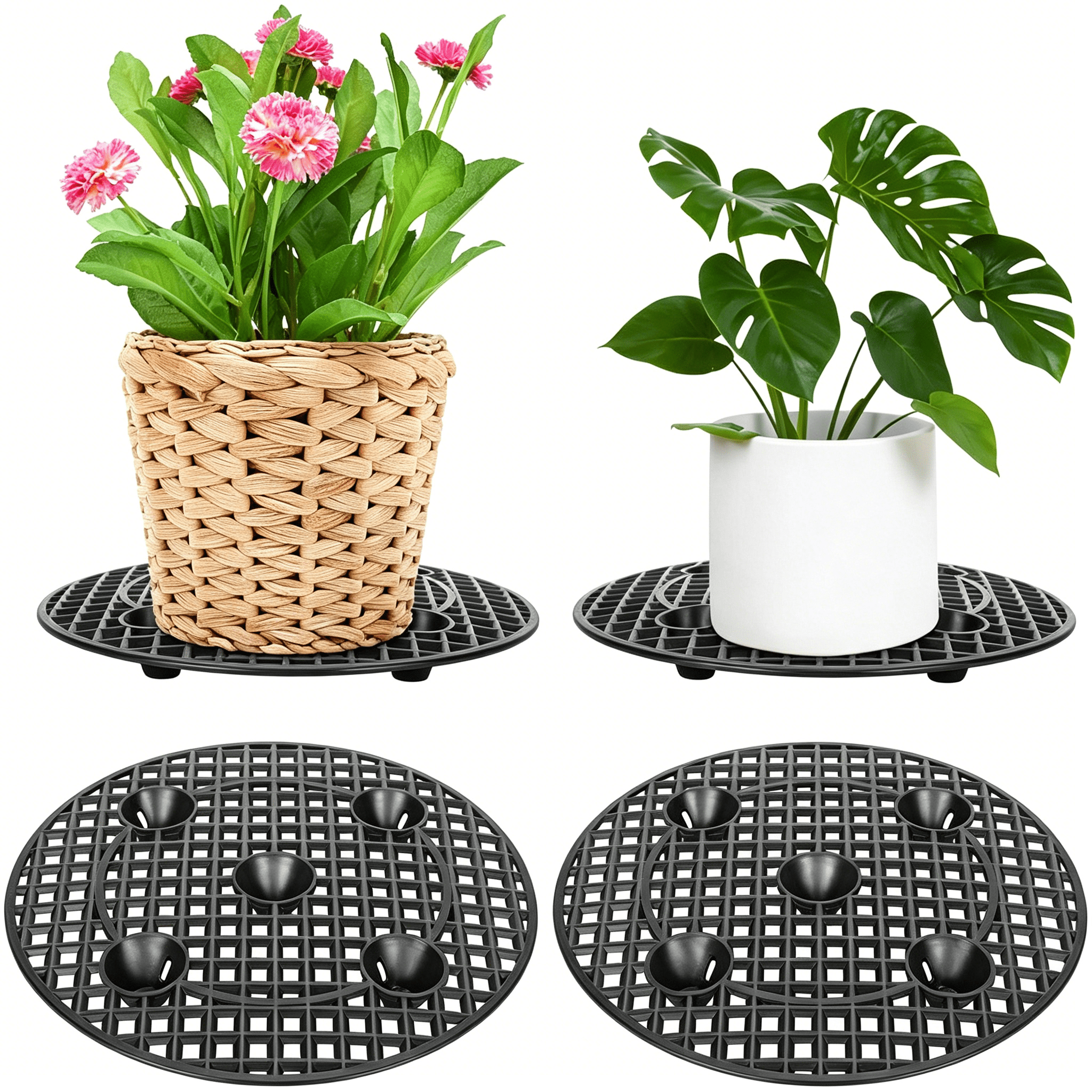 XIBUFE 4 Pieces Potted Plant Stand Holder,Large Planter Holder,Heavy ...