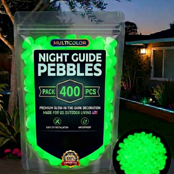 XIBUFE 400Pcs Outdoor Luminous Stones for Glow in the Dark Walkways, Garden River Pebbles, Artificial Landscape Rocks for Driveway Walkway Stepping Stone Paths with Natural Look