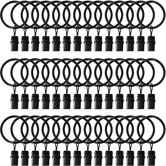 XIBUFE 42 Pack Curtain Rings with Clips 1.26" Interior Diameter,Metal Drapery Ring with Clips Compatible with Up to 1 in Drapery Rod,Strong Vintage Decorative Rustproof Drapery Ring with Hooks