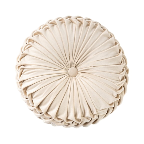 XIBUFE 43Cm Round Throw Pillow Button Pillow Color Drifting Window Tatami Cushion Home Decoration Pleated Round Pillow Cushion for Couch Chair Bed Car,Beige