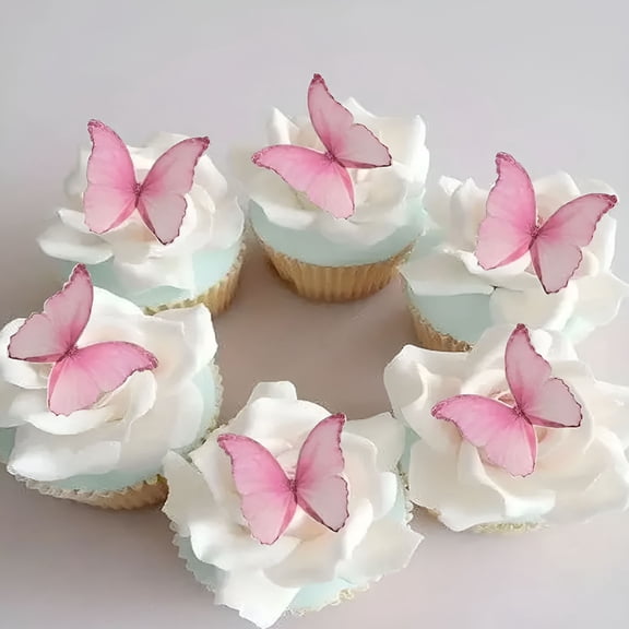 XIBUFE 48Pcs Edible Wafer Paper Butterflies, Cupcake Toppers for Cake Decorations, Dessert Table Arrangement, Birthday Wedding Party Supplies
