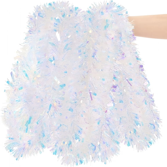 XIBUFE 4Pcs Foil Tinsel Garland, 26.2ft PVC Party Decorations for Graduation Birthday Weddings, Flexible Holiday Streamers for Home Banister Railing