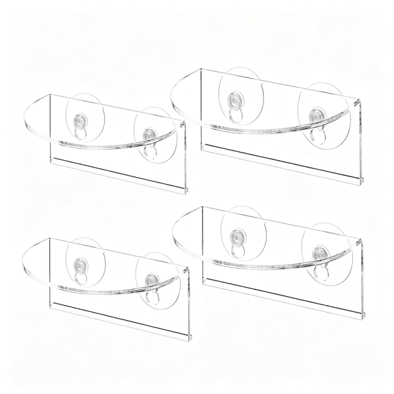 XIBUFE 4Pcs Window Plant Floating Shelf,Suction Cup Shelf for Fish Tank,Acrylic Ledge Plants Holder Window Sill Extender for Indoor Plants,Micro Greens,Succulents,Herb Pots(Semicircular)