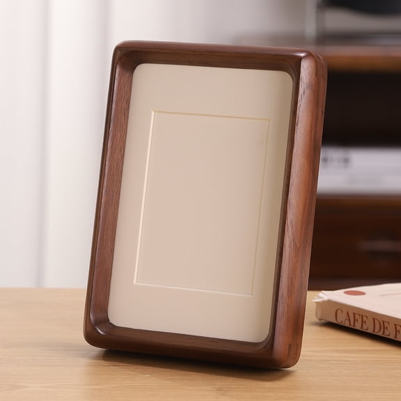 XIBUFE 4X6 Picture Frame  Walnut Wood Finish Mattted Rounded Corners Tabletop Photo Frame for Home Office Desktop Display Memory Keepsake Decoration Accessory