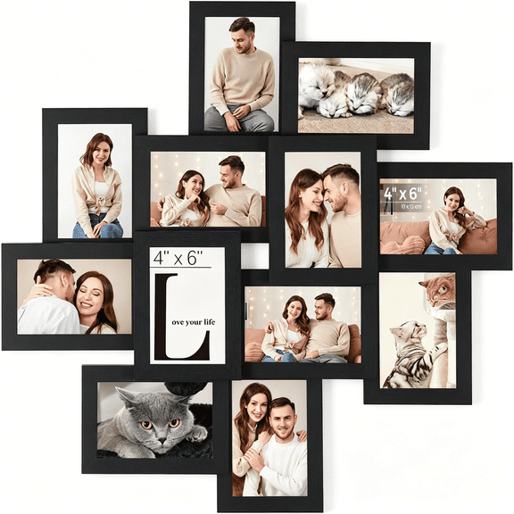 XIBUFE 4X6 Picture Frames Collage Wall Decor,12-Pack Photo Collage Frame,Multi Picture Frame Set with Glass Front,Assembly Required,Ink Black