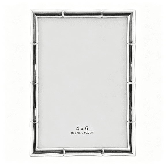 XIBUFE 4x6in Modern Minimalist Picture Frame,Silver Bamboo Design Frame, Clear Glass Front, Unique Tabletop or Wall Display, Horizontally & Vertically,Perfect Gift Choice