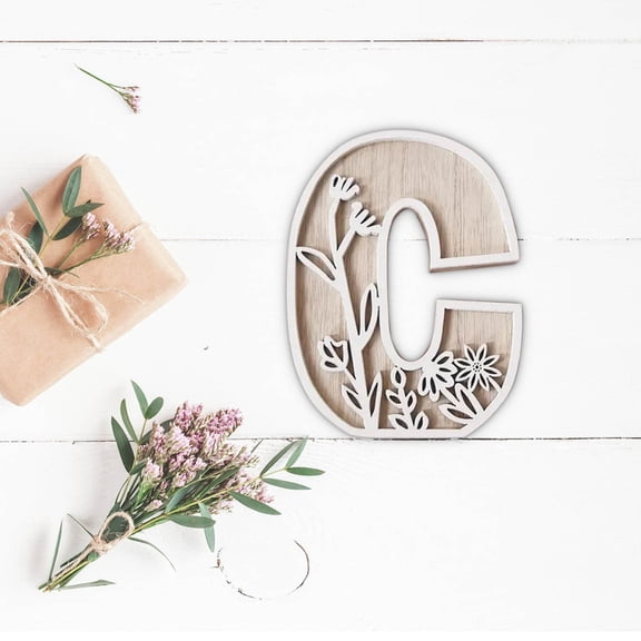 XIBUFE 5 Inch Floral Carved Wooden Letter Decor,A-Z Monogram Alphabet Sign,Wall Art for Wedding, Kitchen, Nursery & Home Decor, Freestanding Hanging Wood Sign