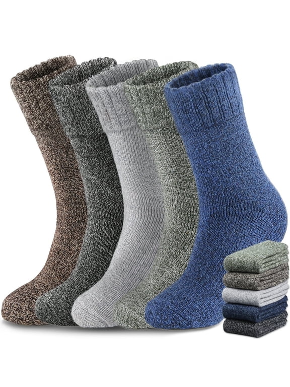 5 Pairs Merino Wool Socks for Men Thick Winter Wool Hiking Socks Warm Breathable Crew Mens Socks, Warm Breathable Thick Socks (Usa Size 7-13)