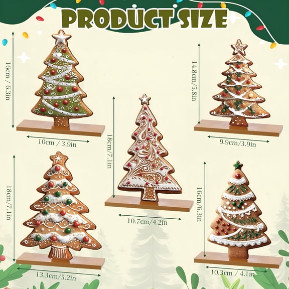 XIBUFE 5 Pcs Gingerbread Christmas Table Decorations,Wooden Gingerbread Tree Decor,Winter Tiered Tray Decor with Base for Xmas Home Kitchen Shelf Christmas Tiered Tray Decorations Set