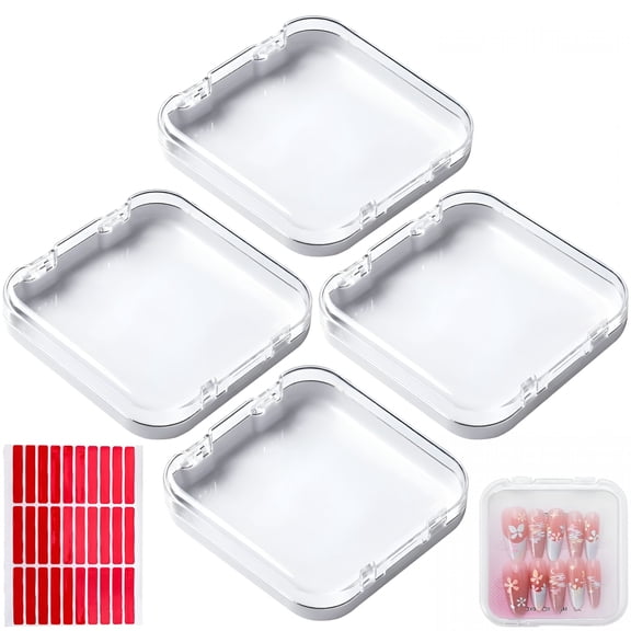 XIBUFE 5 Pcs Press on Nail Packaging Case, Clear Plastic Nail Holder Box with Adhesive Tape, Transparent Fake Nail Storage Organizer