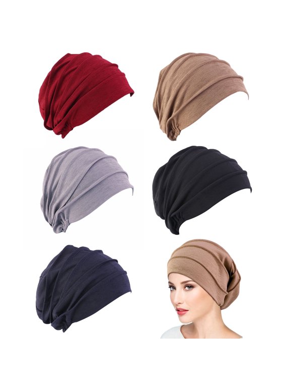 5 Pieces Chemo Headwear for Women, Soft Slouchy Beanies Cap, Suitable for Sleeping & Casual Daily Wear Silky Soft Chemo Headwear for Women
