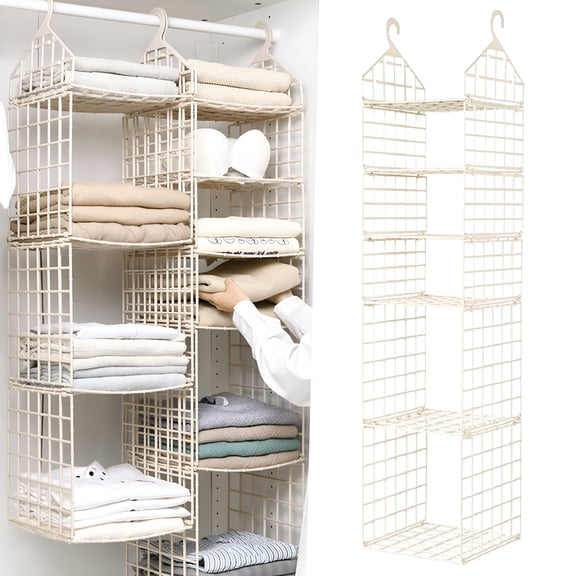XIBUFE 5 Tier Closet Hanging Organizer,Metal Closet Organizers,Wire Storage Shelf for Clothes Sweaters Pants