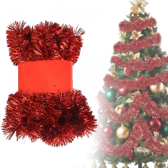 XIBUFE 5 Yard Red Tinsel Garland Christmas Tinsel Garland Xmas Tree Decorations Metallic Twist Streamer for Christmas Tree New Year Holiday Birthday Party Decorations (3" x 197"), Red
