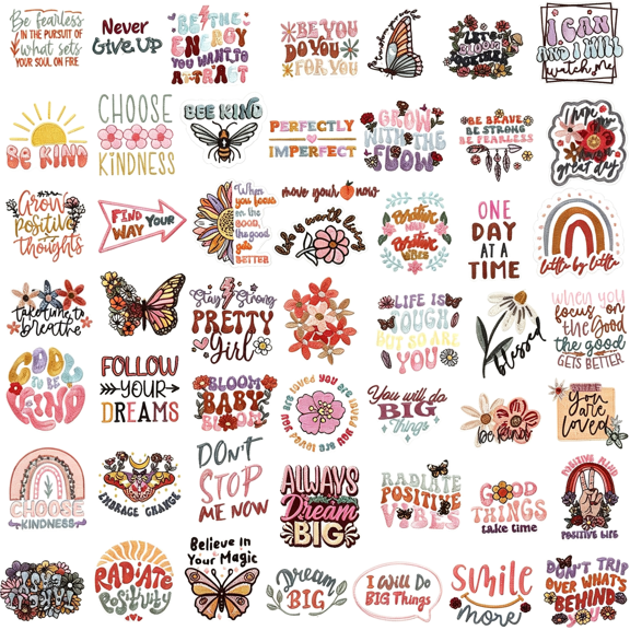 XIBUFE 50 Pcs Iron on Patches Embroidered Applique Bags,Positive | Funny Colorful Multiple Styles Patches with Words, for Clothes Hats Backpacks Jackets Accessories Souvenirs Gifts