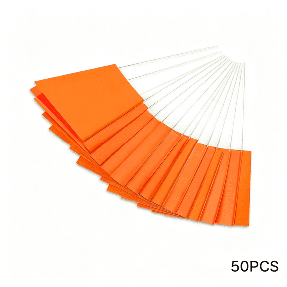 XIBUFE 50Pack Fluorescent Orange Marking Flags,15X4X5"Yard Flag for Lawn Writable Marker Flags,For Lawn&Irrigation&Landscape&Sprinkler&Survey&Dog Training.