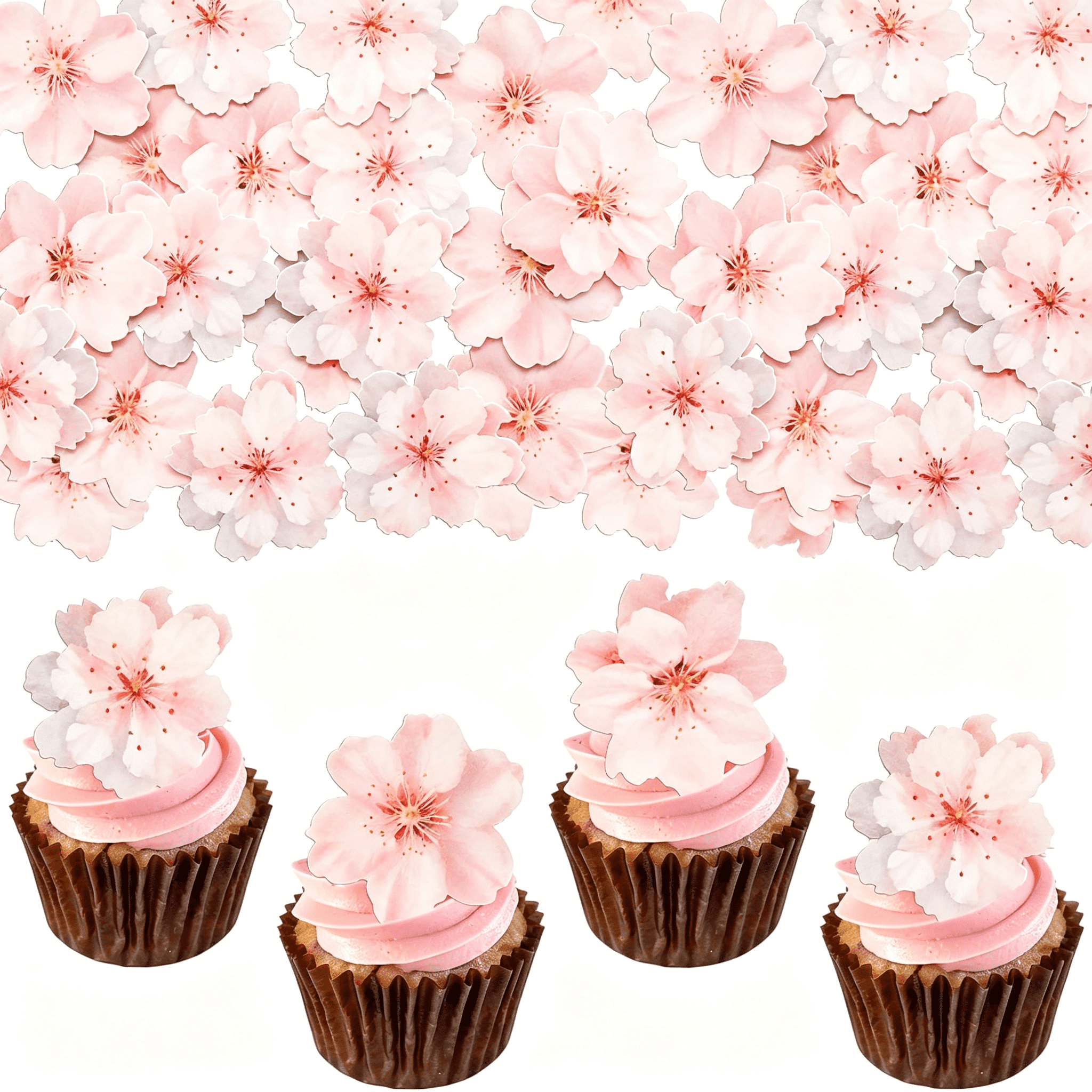 Written Term Paper XIBUFE 54 Pcs Edible Cherry Blossom Cupcake Toppers, Pink Wafer Paper ...