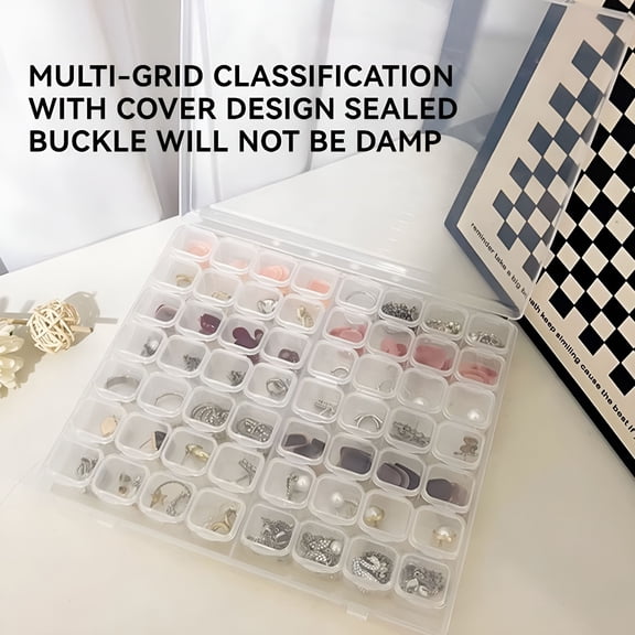 XIBUFE 56 Grids Clear Plastic Organizer Box with Removable Dividers, DIY Craft Storage Case for Beads, Seeds & Small Parts