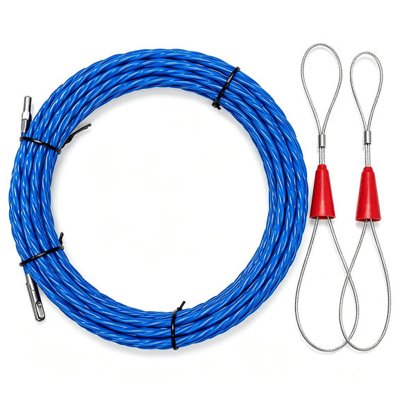 XIBUFE 5M 15Ft Fish Tape Cable Puller,4Mm Duct Rodder Tool,Blue Wire Puller Tool,Flexible 5M Fish Tape with Swivel Head&Fastener Helps Pull Wires through Wall Conduit Ceilings&Ducts for Wiring Jobs