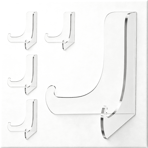 XIBUFE 5Pcs Acrylic Display Stand,Plate Stand for Display,Clear Easel Stand,Display Holder for Card,Frame,Picture,Magazine,Book,Cd,Phone(Large/ 4.5 Inch)