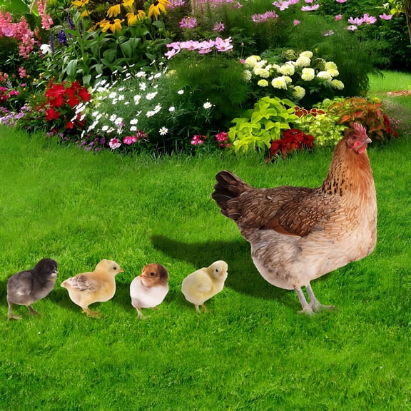 XIBUFE 5Pcs Chicken Yard Art Garden Stakes Realistic Hen Chicks Acrylic Statues