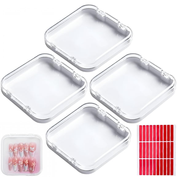XIBUFE 5Pcs Press on Nail Packaging Case,Plastic Nail Holder Box with Adhesive Double Sided Tape,Transparent Display Case Nails Container Storage Organizer for Fake Nails
