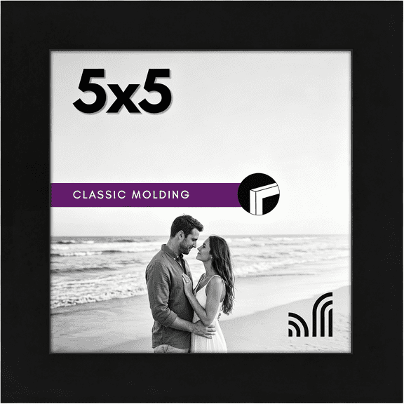 XIBUFE 5X5 Picture Frame - Engineered Wood - Black | Shatter-Resistant Glass, Wall Or Tabletop Display with Included Easel, Sawtooth Hangers Included, Versatile Square Picture Frame