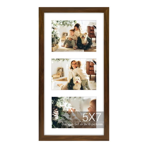 XIBUFE 5x7 Collage Picture Frames, Photo Collage Frame with 3 Picture Frame Openings, Collage for Wall or Tabletop Display, Brown Frame