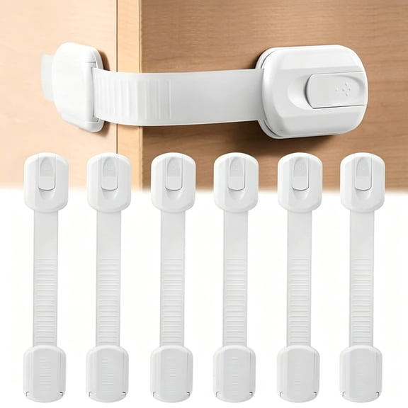 XIBUFE 6 Pack Baby Safety Straps Locks Child Locks,Childproofing Baby Proofing Cabinet Latches Lock,Adjustable Strap,No Drilling Required,Easy Installation Babyproofing Cabinets,White