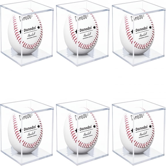 XIBUFE 6 Pack Baseball Display Case Uv Protected Acrylic Clear Baseball Holder Square Cube Ball Protector Autograph Display Box