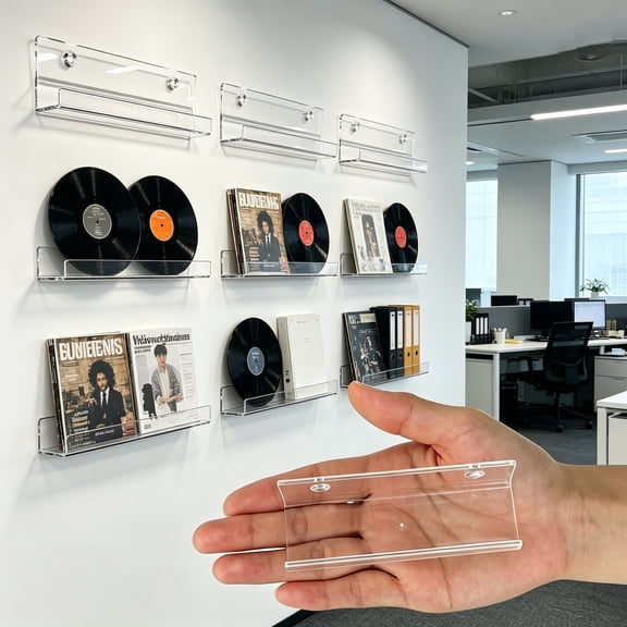 XIBUFE 6 Pack Clear Vinyl Record Shelf Wall Mount Acrylic Album Display Holder Storage Hanger Cd Floating Shelf for Home Office,4 Inch