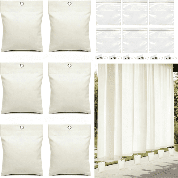 XIBUFE 6 Pack Curtain Weights, 16Oz Outdoor Curtain Weighted Bag, Drapery Weighted Bottom Gazebo Weights Sandbag with Holder Clip for Drapes Cabana Gazebo Pergola Garden (White)
