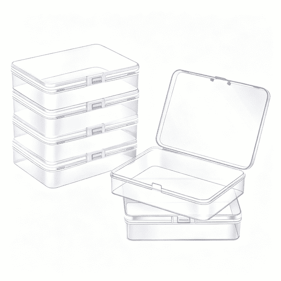XIBUFE 6 Pack Small Plastic Containers with Hinged Lids, Rectangle Clear Plastic Storage Boxes for Beads, Jewelry, Game Pieces and Crafts Items (4.5 x 3.3 x 1.1 Inch)
