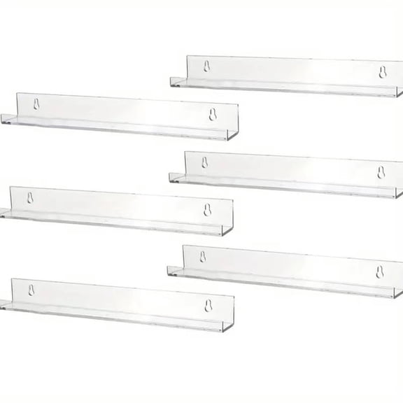 XIBUFE 6-Pack Wall Mount Shelf,12-Inch Clear Acrylic Floating Shelves for Album Storage,Book Display,Magazine Rack,Picture Ledge,Kids Room Organizer