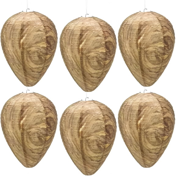 XIBUFE 6 Pack Waterproof Wasp Nest Outdoor,Hanging Fake Hornets Nest,Backyard Fake Bee Hive,8.3 Inches Diameter 11.5 Inches Height,Yellow JacketsDaily Use