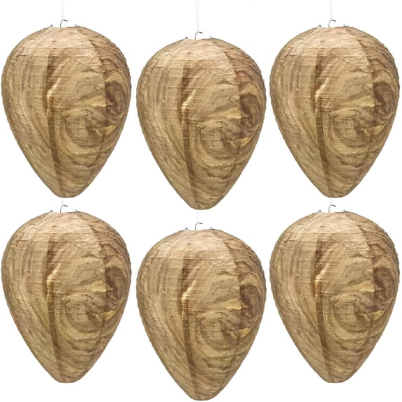 XIBUFE 6 Pack Waterproof Wasp Nest Outdoor,Hanging Fake Hornets Nest,Backyard Fake Bee Hive,8.3 Inches Diameter 11.5 Inches Height,Yellow Jackets