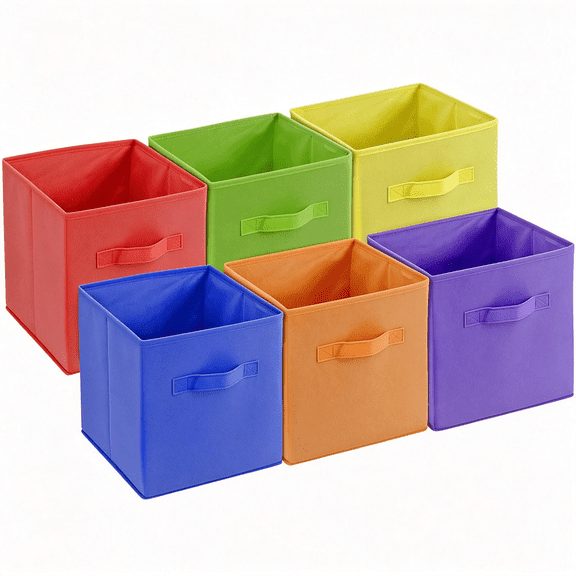 XIBUFE 6 Packs 11"Rainbow Color Storage Cube Bins, Colorful Storage Baskets for Nursery, Kids Room, Fabric Baskets for Toys, Clothes, Boho Cube Bins for Classroom Organization&Storage