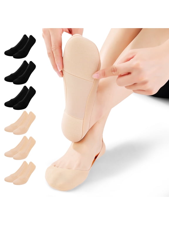 6-Pair Women'S Ice Silk No Show Socks,Invisible Low Cut Socks with Sponge Padding,Non-Slip Cotton Socks with Grip(3 Nude+3 Black),Thin & Breathable for Us Women'S 6.5-8.5