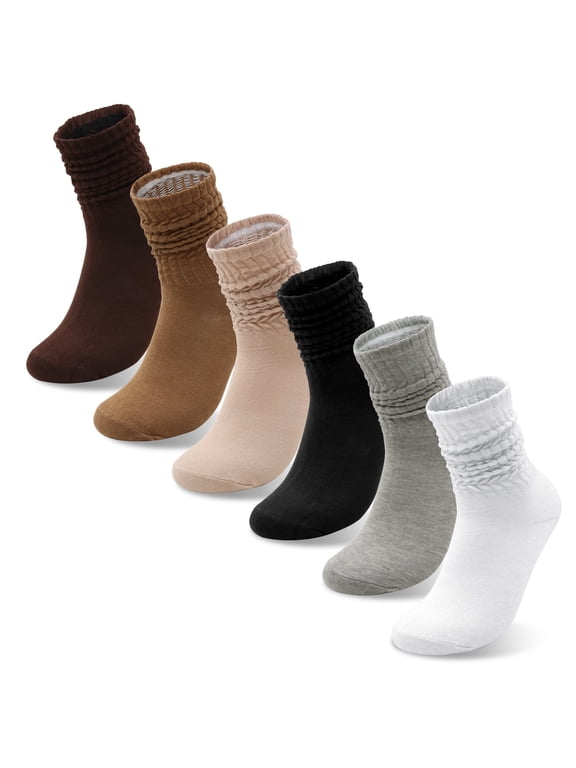 6 Pairs Slouchy Socks for Women, Scrunch Slouch Long Crew Knit Boot Athletic Calf Tube Socks Warm Boot Socks Size 5-11