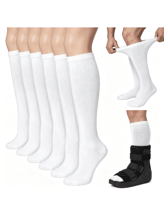 6 Pairs White Modal Walking Boot Liner Socks,Replacement Sock Liner,Ultra Thin Breathable Fracture Medical Orthopedics Socks for Men Women Ultra Thin Breathable Walking Boot Sock