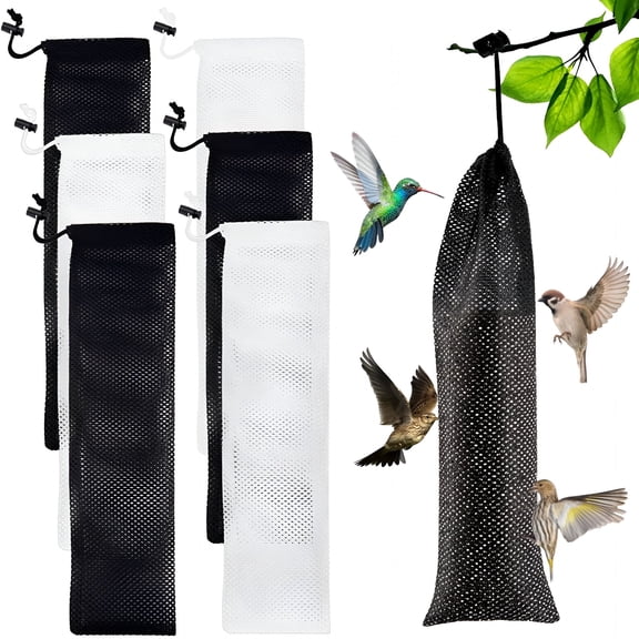 XIBUFE 6 Pcs Finch Sock Feeder for Outdoor - Durable Thistle Seed Feeder Sacks with Foldable Silicone Funnels, Bird Food Supply Tools for Garden Yard Wild Finch Feeding (3.9" x 15.7", White&Black)