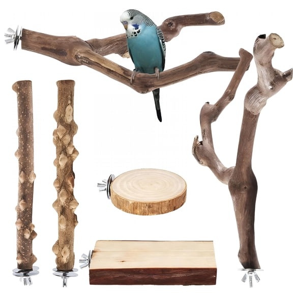 XIBUFE 6 Pcs Natural Grapewood Bird Perch Set Variety Pack with Platform&Branch Perches for Parrots, Cockatiels&Small Birds, Cage Accessories for Climbing&Exercise