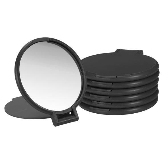 XIBUFE 6 Pcs Round Compact Mirror Bulk,Mini Pocket Folding Makeup Mirrors Small Portable Makeup Stuffs for Purse,Women Girls Travel Daily Use Party Gifts,Black Compact Mirror