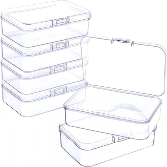XIBUFE 6 Pieces Mini Plastic Clear Beads Storage Containers Box for Collecting Small Items,Beads,Jewelry,Business Cards,Game Pieces,Crafts (3.3 X 2.1 X 1 Inch)