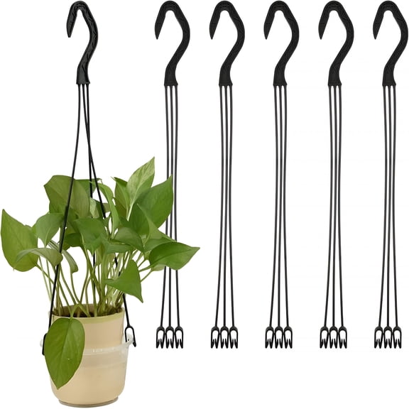 XIBUFE 6 Pieces Plastic Hanging Basket Hooks Hanging Planter Holder Flower Pot Hangers for Outside and Indoor Small Flower Pots, Black
